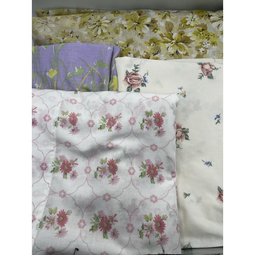 Vintage Floral Sheet Bundle 4 Pc Lot 2 Full Flat Sheets Twin Fitted Fabric Panel